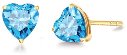FANCIME Solide 14 Karat 585 Gelb Gold Herz Klein Ohrstecker Ohrringe mit 1,25 ct Echt Natürlich Blau Topas Schmuck für Damen Mädchen Mama, Größe: 5 * 5 mm