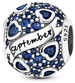 TINSLO Damen Charm Anhänger Geburtsstein für Armband 925 Sterling Silber 12 Geburtsstein Charms Beads passend für Pandora Armband, Kompatibel mit Europäischen Armband und Halskette für Frauen Mädche