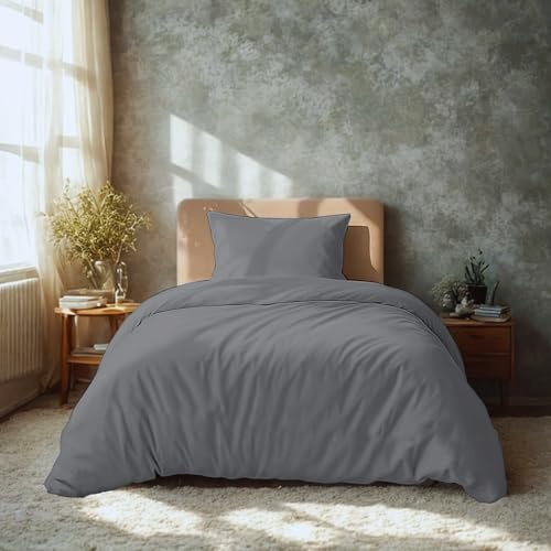 Komfortec Juego de Ropa de Cama de 135 x 200 cm con 1 Funda de Almohada de 40 x 80 cm, Microfibra cepillada, Color Gris