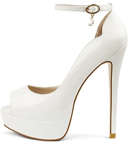 MERUMOTE Women's Peep Toe Platforms High Heels Dress Party Pumps 6 inch Heels White 6.5US