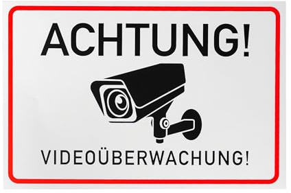 Aufkleber Set Achtung! Videoüberwachung!, 12 Stück, 15 x 10 cm, selbstklebende Folie, Warnhinweis Sticker für Innen- und Außenbereich, Video Überwachung Klebesticker, Kamera Hinweisschild zum Kleben