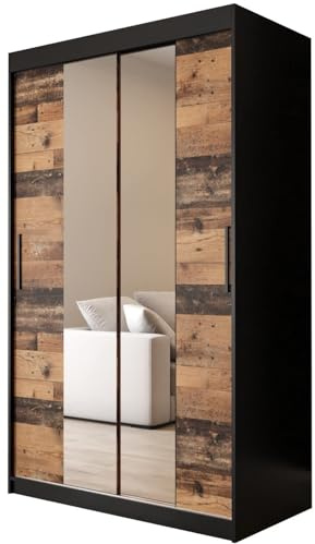 KRYSPOL Schiebetürenschrank Old Style T1 120 cm Kleiderschrank mit Spiegel Einlegeboden Schlafzimmer- Wohnzimmerschrank Schiebetüren Modern Design (Schubladen: 0)