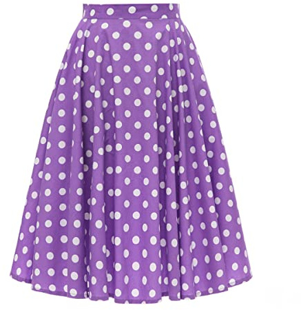 Damen Rockabilly Rock Vintage 1950er Jahre Retro Gepunktet Faltenrock Elastische Hohe Taille Swing Glockenrock Tellerrock Plissee A-Linie Knielang Festliche Röck Trachtenrock Sommer Lila Gepunktet M