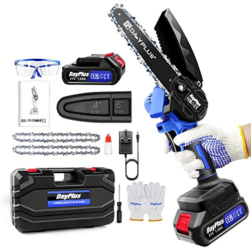 6 Mini Chainsaw Cordless Electric Power Chain Saw 1.5ah Battery Battery Operated Chainsaw for Tree Branch Wood Cutting with Safety Lock and Chain Saw Baffle 6 Inch Professional Wood Cutting Tool