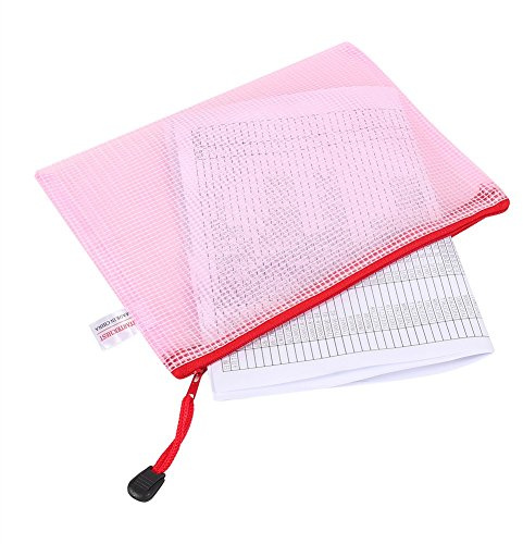 12 Pack Dokumententasche Größe A5, PVC Reißverschlussbeutel Mesh Taschen Set Wasserdicht Zipper Beutel für Datei, Papier, Dokumente, Kosmetika und Reiseutensilien (Rot)