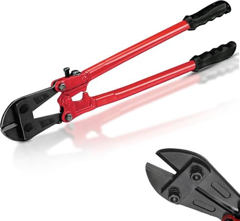 Crystals 18 Inch Bolt Cutter, Chain Cutter for Chains, Padlocks, Wire Fencing, Chicken Wire - Padlock Cutter, Bolt Croppers with Comfortable Rubber Grip - Red