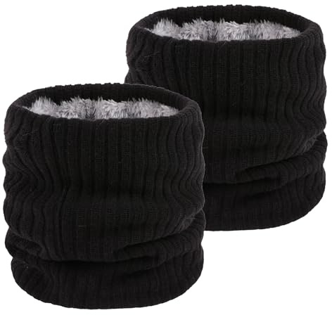 lifwimner 2 Pack Winter Neck Warmer Fleece Infinity Snood Scarf for Mens Women Thermal Knittted Neck Gaiter for Cycling Motorcycle Ski Sports(NBlack+NBlack)