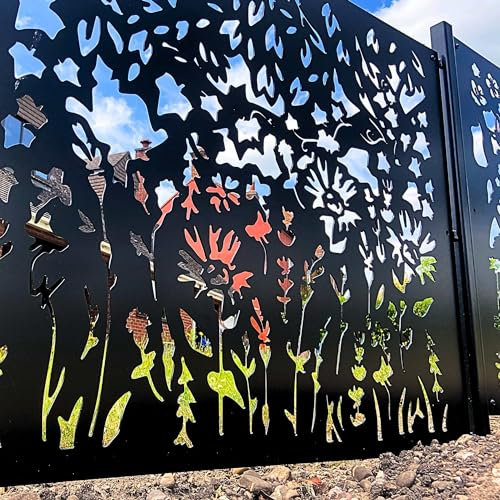 Summer Metal Fences Panels Posts 1.15x1m Decorative Gardens Steel Fencing Screens Privacy Patio Divider Screening Ideas Steel Laser Cut Deck Railing Gate Trellis (Fence Only)