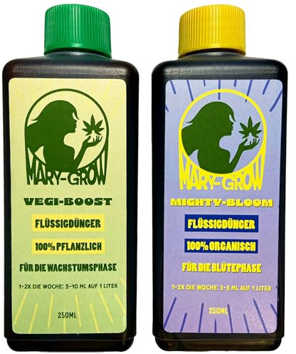 MARY-GROW DUO: VEGI-BOOST & MIGHTY-BLOOM organischer Flüssigdünger für die Wachstums- und Blütephase