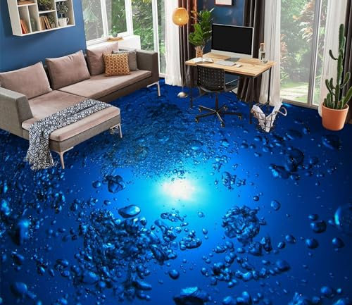 Benutzerdefinierte Selbstklebende Boden Wandtapete 3D blaue Ozeanblasen Bodenfliesen Aufkleber Wohnzimmer Studie Pvc Wasserdicht Tragen 3D Bodenbelag Tapete,400 * 280cm
