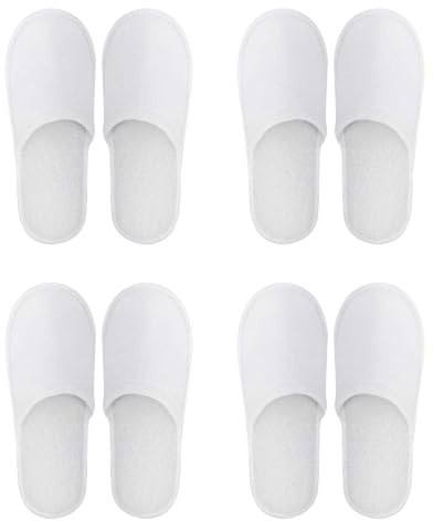 Comioke Hotelslipper, Einwegschuhe, Gästehausschuhe Set, 4 Paar Frottierslipper, Pantoffeln Herren und Damen Hausschuhe - Universalgröße, Einweg Hausschuhe Hochzeit (Größe EU 37-43)