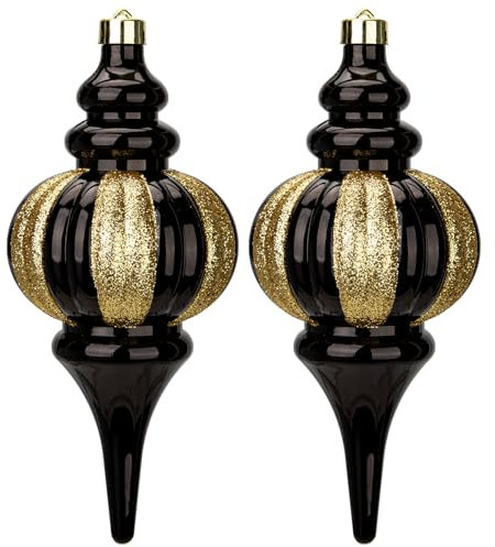 Große Weihnachtsschmuck Set, 2 Stück 26.5cm Tropfenform Weihnachtskugeln, Bruchsichere Weihnachtsbaumdekorationen Hängende Ornamente, Schwarze und Gold Christbaumkugeln für Innen Ferien Party