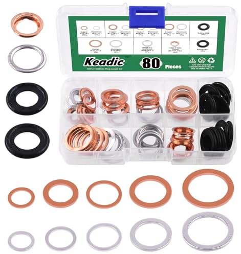 Keadic Juego de arandelas para tornillos de drenaje de aceite, 80 unidades, 14 tamaños, reemplazan N0138157, 11026-01M02 aceite Crush arandelas Kit para automóviles