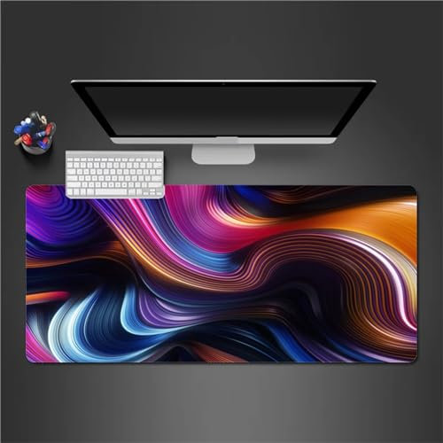 QiHon Gaming Mauspad XXL Orange Lila Abstrakt Großes Mauspad Schreibtischauflage mit Vernähte Kanten Einer speziellen Oberfläche verbessert Geschwindigkeit und Präzision 1200x600x2mm