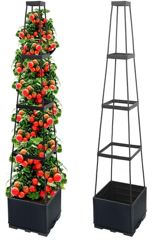 Biotolot 2 Packs 56.8 Tomato Planter Box with Trellis-Self Watering Tomato Cage with Trapezoidal Trellis Climbing Plants in Patio Garden Indoor Outdoor