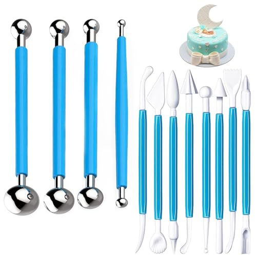 12pcs Cake Decorating Tools, Various Sizes Cake Modeling Tools, Fondant Tools Baking Tools Fondant Cake Decorating Clay Flower Sugarcraft Ball Model DIY Tool (Blue)