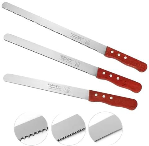 AONEGOLD Bread Knife for Homemade Bread,3 Piece Stainless Steel Bread Slicer Set with Wooden Handle,30cm Pastry Knife.