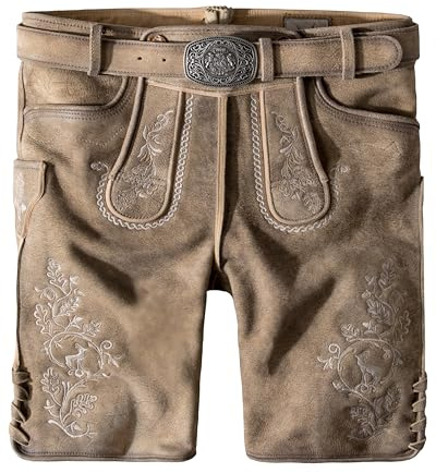 Stockerpoint Herren Lederhose Girgl I Größe 44-60 I Bequeme Trachtenhose in edler Hirschoptik inkl. Gürtel I Aus 100% hochwertigem Wildbockleder I Perfekt für Trachten & Festlichkeiten
