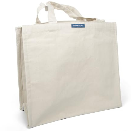 BIRAMBEAU Sac de courses en jute naturelle, multipoches intérieures, 100% coton, couleur écru