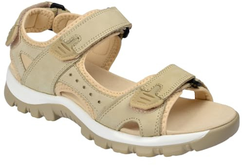 Harssidanzar SL256UK Damen-Sport-Sandalen, Wandersandalen, verstellbarer Riemen, Ledersandalen für Damen, Outdoor-Sport-Sandalen, beige, 40 EU
