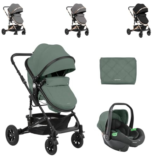 Kikkaboo Kombikinderwagen Amaia 3in1 i-Size Babyschale umbaubar Federung Tasche, Farben:grün