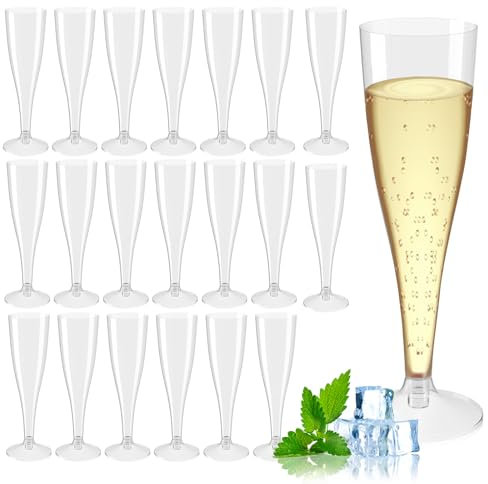 Lunyloer Bicchieri da champagne, 20 bicchieri da spumante, in plastica, 100 ml, riutilizzabili, per ricevimento di spumanti, feste, picnic, compleanno, matrimonio, (trasparente)