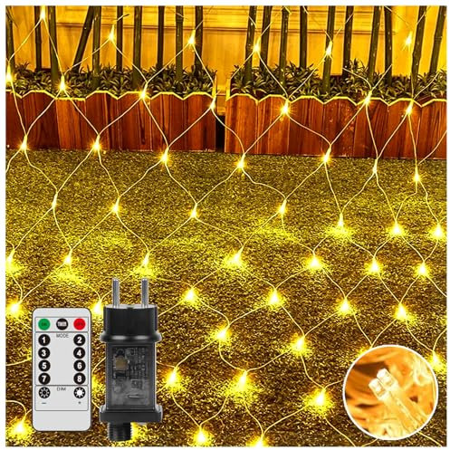 GEEKEO Rete Luminosa Natale Esterno 3x2m 192 LED Rete di Luci con Spina e Timer, 8 Modalità Rete Luci Albero di Natale Impermeabile Tenda Luminosa per Casa Balcone GiardinoTerrazza