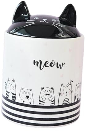 MagiDeal Pottery Cat Storage Jar Tea Jar with Lid Novelty Cat Cookie Jar Handmade Bottle Coffee Container for Cupboard Countertop, Large
