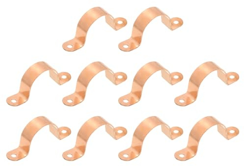 PATIKIL 1 Copper Pipe Strap Fittings, 10 Pcs Two Holes LF Pressure Copper Pipe Clamp Mount U Bracket Plumbing Fixing Fixture for Residential and Commercial Pipe Support