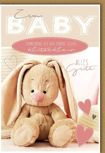 Verlag Dominique Glückwunschkarte zur Einschulung süßer Hase mit Herzen und Schriftzug manchmal ist das große Glück klitzeklein alles Gute zur Einschulung mit Umschlag