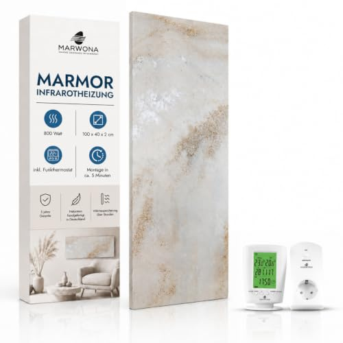 Marwona riscaldatore in pietra naturale a infrarossi con termostato I 800 W I Shiva A-800 I Riscaldatore a infrarossi da parete a risparmio energetico I Garanzia di 5 anni I Qualità tedesca