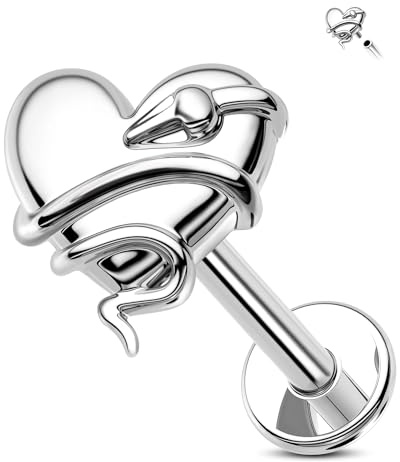 Jewseen Herz Knorpel Ohrring Schlange flache Rückseite Ohrring Innengewinde Lippenstecker 16G Labret Ohrstecker Tragus Ohrring Piercing Schmuck