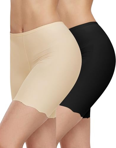 Blueinn Smooth Loose Fitting Anti Chafing Shorts for Under Dresses Women Slip Shorts Seamless Boyshorts Panties nu/bk-2XL