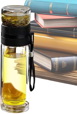 Hjatirace Tee-Ei Wasserflasche, Tee-Brühbecher, lose Blätter, Teesieb, auslaufsichere Frucht-Infuser-Flasche, Glas-Tee-Ei-Flasche, einfach zu bedienen, tragbar für Fruchtwasser