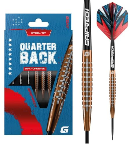 GOAT - Quarterback V1 95% Tungsten Darts, Bronze, 23G-25G, Dartpfeile, Inkl. 3 Barrels, 3 Flights & 3 Shafts | 25 G Steeldart Pfeile, Torpedo Barrel-Form, Bronze/Silber Design, Centre-weighted, Inkl. 3 Barrels, 3 Dart Flight & 3 Shaft