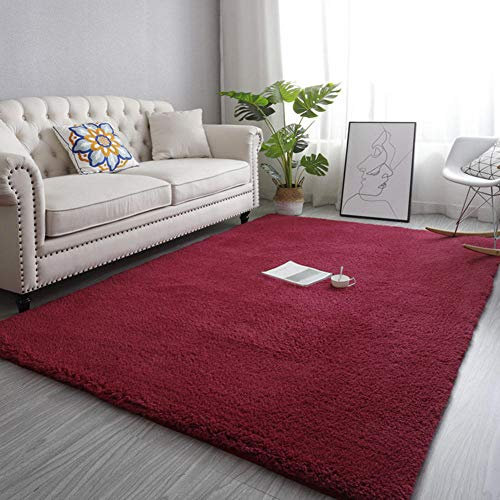 Alfombra suave y esponjosa de lana de cordero marrón para salón y dormitorio, 80 x 160 cm