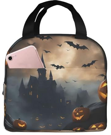 XTYGETY Lonchera reutilizable con estampado de murciélagos voladores de Halloween, 3 bolsas de almuerzo aisladas para el trabajo y aventuras al aire libre