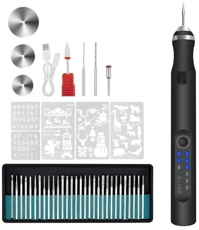 Fegtrtyoa Elektrisches Gravierwerkzeug-Set mit 37 Einsätzen, 3-Stufen-Drehgravurwerkzeug für Schmuck, Glas, und Kunststoffgravur.