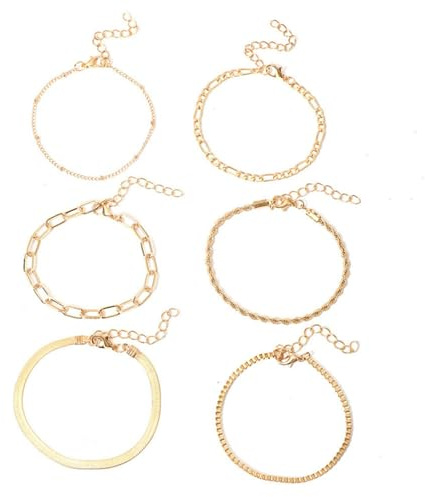 Generisch Schlichtes Damen Armbandset aus Metall mit 6 mehrlagigen Ketten Kombination modischen und eleganten Charms Armbänder Partner Mit Namen