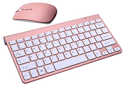 DOITOOL Teclado Inalámbrico Rosa de 2,4 GHz Ultrafino con Ratón, Diseño Elegante y Plástico Resistente, Adecuado para Oficina y Fácil de Transportar