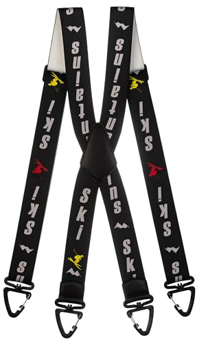 Olata Bretelle Elastiche a Forma, Regolabili con Moschettoni di Plastica, per Salopette da Sci (Nero/Grigio). X-Forme (Adulto)