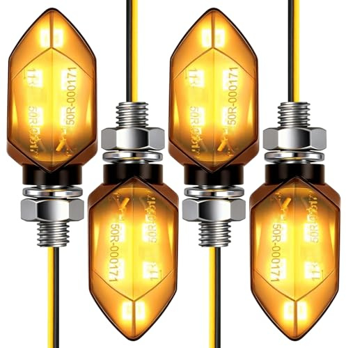 Pmqs 4 Pièces Clignotants Moto Led, 12V Mini Clignotant Moto Adapté, 5 Led Haute Luminosité, Étanche Clignotant Universels pour Scooter Moped Quad Cruiser Off-Road