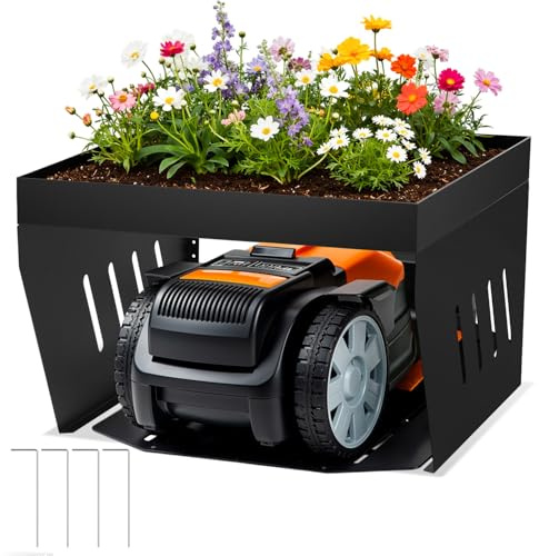Eikuavons robotgräsklippare garage med planteringslåda galvaniserad skyddsbaldakin, carport, tak för gräsklippare, gräsklippare, robotskydd, UV-skydd | perfekt mot regn och hagel, 42 x 61 x 70 cm