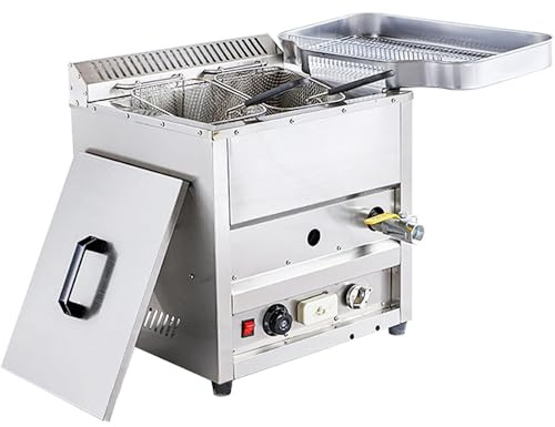 FgdVrelnor Friteuse à Gaz Professionnelle 23L de Comptoir avec 2 Paniers, Thermostat Réglable 50–300°C, Acier Inoxydable, Bac de Récupération d’Huile,Convient aux Restaurants et aux Cuisines