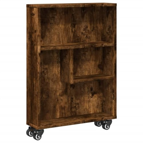Heofavd Carrello portaoggetti sottile, scaffale a nicchia in legno di rovere affumicato, carrello con 4 ruote per cucina e bagno, 48 x 13 x 68 cm, mobile