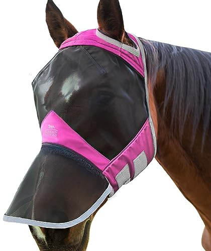 Harrison Howard CareMaster Pro Luminous Horse Fly Mask Full Face Standard with Nose No Ears Flamingo M Cob