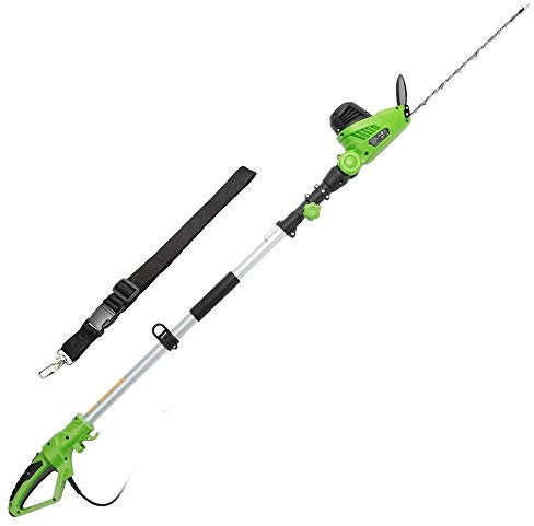 BAKAJI Elektrische Teleskop-Heckenschere, Leistung 460 W, Klinge 41 cm, Stange ausziehbar bis 240 cm, Heckenschere mit Verstellbarer Klinge und Schultergurt