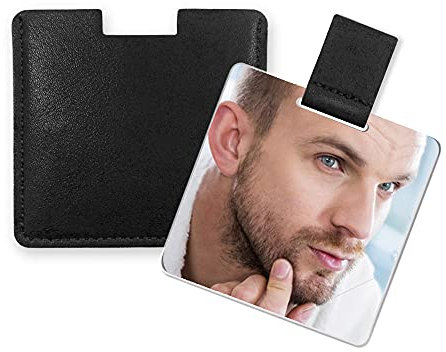 Fixleren Ultra Dünn Taschenspiegel, unzerbrechlicher Edelstahl, mit PU-Ledertasche, leicht zu tragen, leicht und geeignet für Make-up, Camping, Reisen (Schwarz)