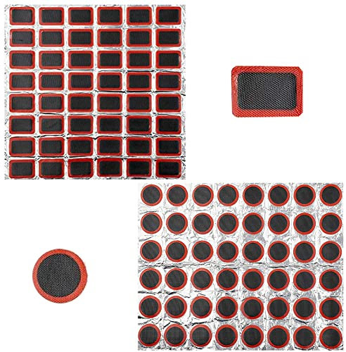 Tuofang 97 Stück Fahrradreifen Patch Kit, Fahrrad Gummi Patch, Quadratisches y Rundes Patch mit Metallraspel, Fahrradreifenflicken-Reparaturset, für Fahrrad Motorrad Reifen Reparatur Zubehör