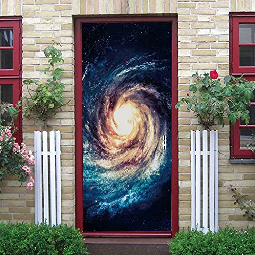 CBWRAW 3D Türtapete Türposter Wandbild Applikationen Selbstklebend Vinyl Blaue Sternenhimmellandschaft Abnehmbare Türaufkleber Für Innentür Wohnzimmer Küche Schlafzimmer Badezimmer Kinderzimmer 90x200